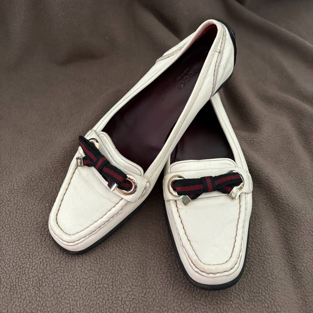 GUCCI Bow Detail Leather Slip On Loafers Women's US 7